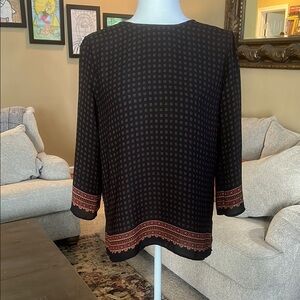Ann Taylor Factory Black and Red 3/4 Sleeve Boxy Blouse